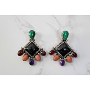 NAKAI Native American Sterling Silver Onyx Malachite Pierced Earrings